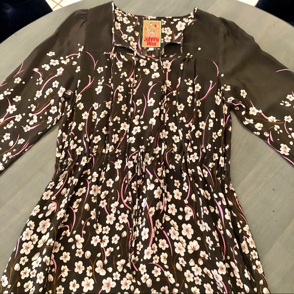 Gorgeous Johnny Was silk floral dress green RARE